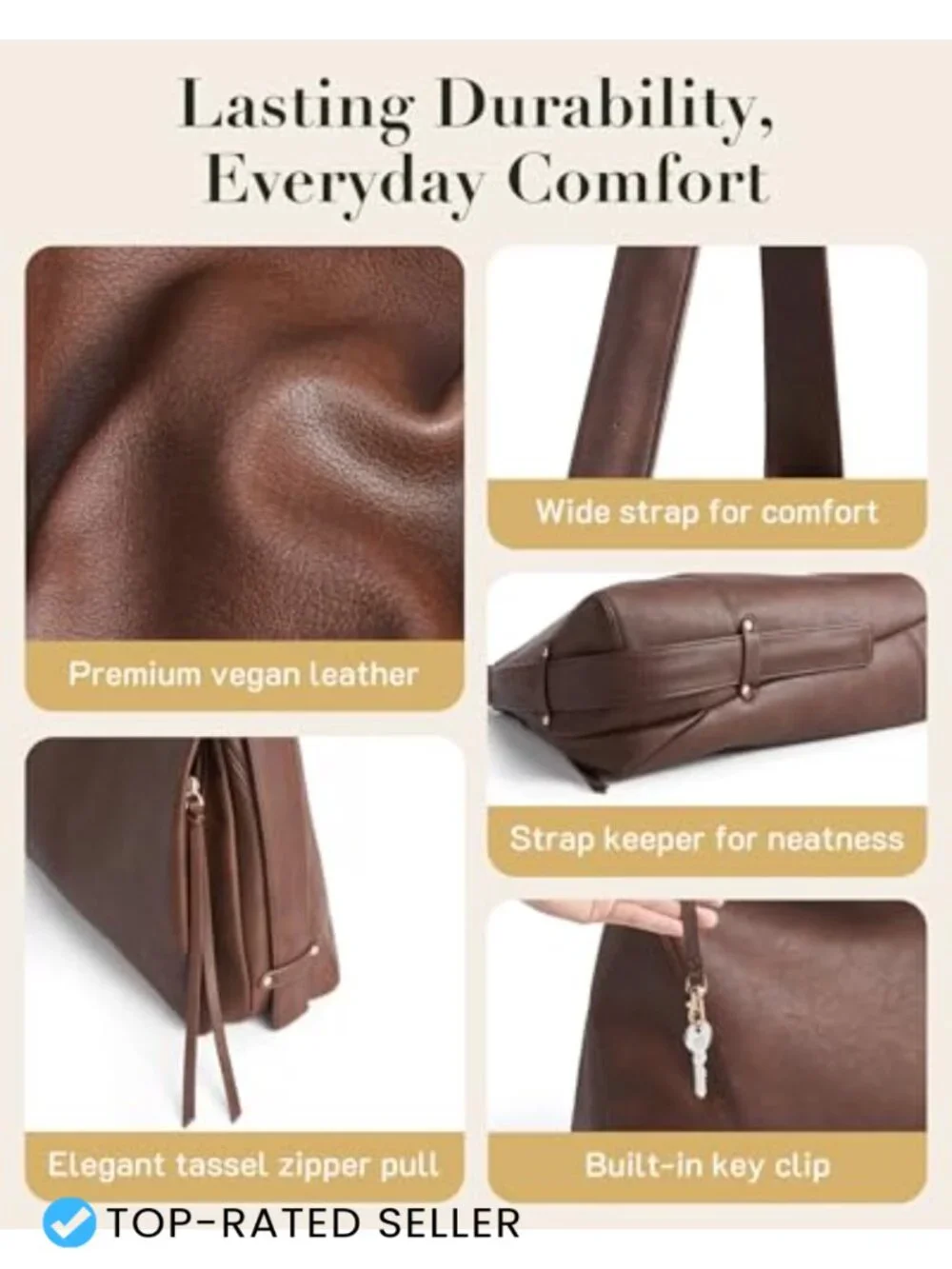 Vegan Leather Hobo Bag Tote with Multi-Pockets Large Crossbody